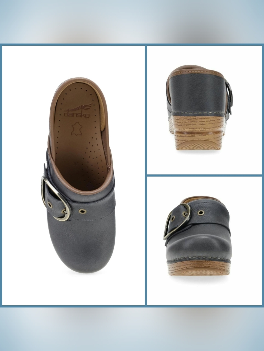 Dusty Blue Dansko Pearson Pro Clog Buckle Strap Accent Cottage Boho Whimsy 5.5-6 - Picture 4 of 7